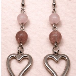 Pendientes de cuarzo rosa y cuarzo fresa con colgante de corazón