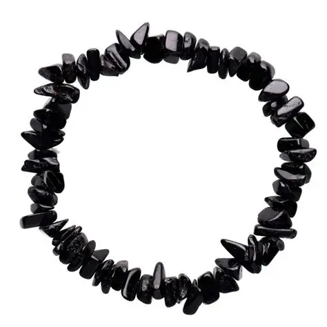 pulsera chip turmalina negra Pulsera chip elástica de turmalina negra con piedras naturales.