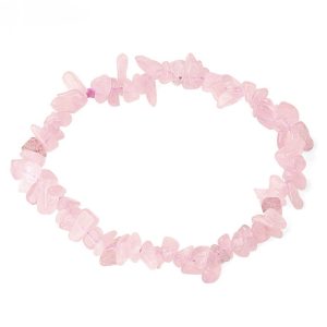 Pulsera chip elástica de cuarzo rosa con piedras naturales.